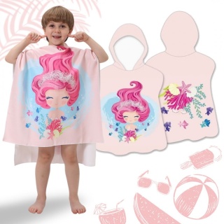 RĘCZNIK PLAŻOWY Peleryna dziecięca SYRENKA muszelki 60 x 60cm