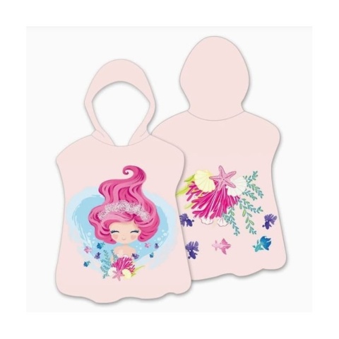 RĘCZNIK PLAŻOWY Peleryna dziecięca SYRENKA muszelki 60 x 60cm