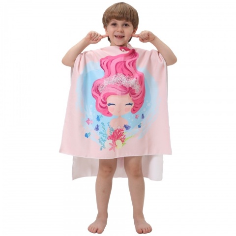 RĘCZNIK PLAŻOWY Peleryna dziecięca SYRENKA muszelki 60 x 60cm