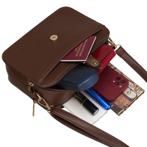 Brązowa torebka damska mała listonoszka na ramię crossbody skóra ekologiczna - Peterson