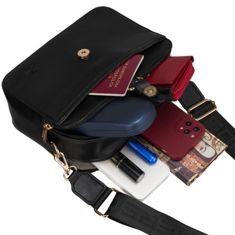 Czarna listonoszka damska mała torebka na ramię crossbody ze skóry ekologicznej - Peterson