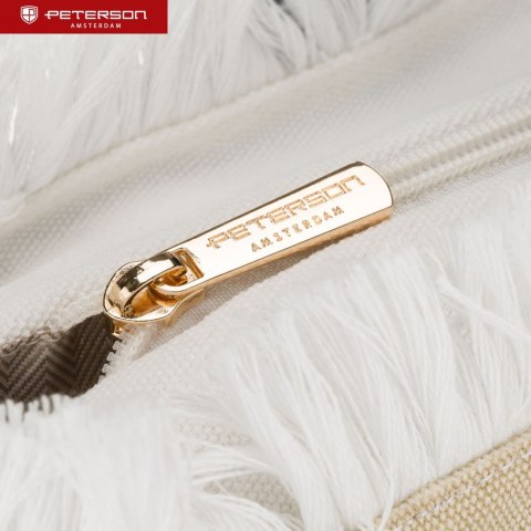 Torba plażowa duża na suwak biało - beżowa shopper bag - Peterson