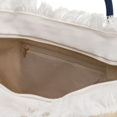 Torba plażowa duża na suwak biało - beżowa shopper bag - Peterson