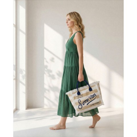 Torba plażowa duża na suwak biało - beżowa shopper bag - Peterson