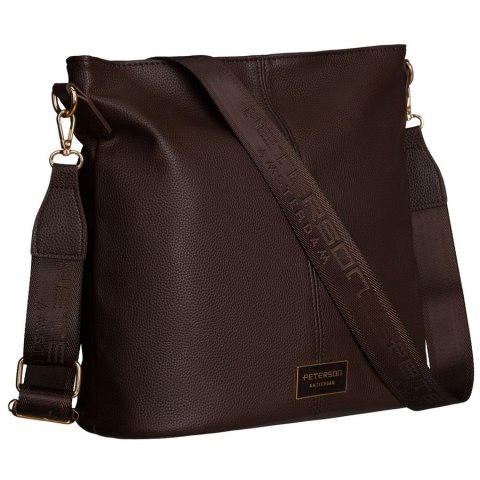 Miejska listonoszka damska ze skóry ekologicznej w brązowym kolorze, zawieszona na regulowanym pasku - Peterson