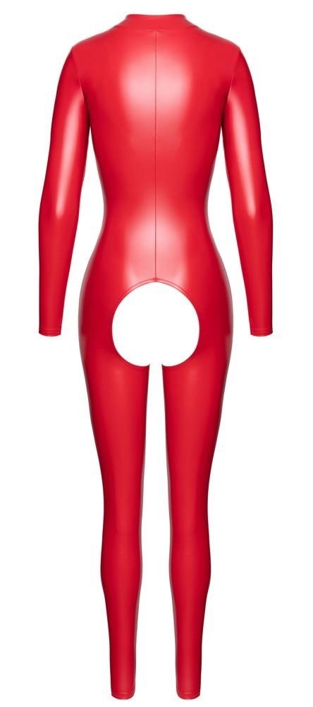 Bezkroczowy kombinezon erotyczny Noir czerwony M – zmysłowy jumpsuit powerwetlook