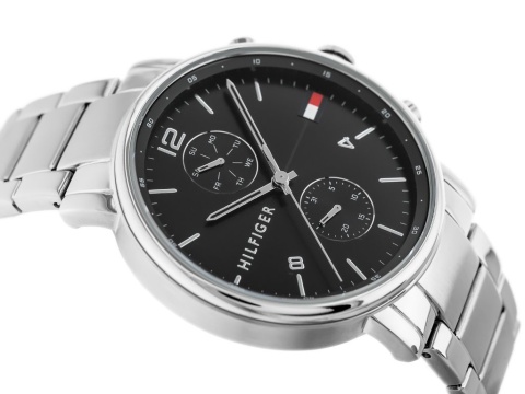 Zegarek męski Tommy Hilfiger Daniel 1710413 | Srebrny z czarną tarczą