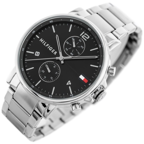 Zegarek męski Tommy Hilfiger Daniel 1710413 | Srebrny z czarną tarczą