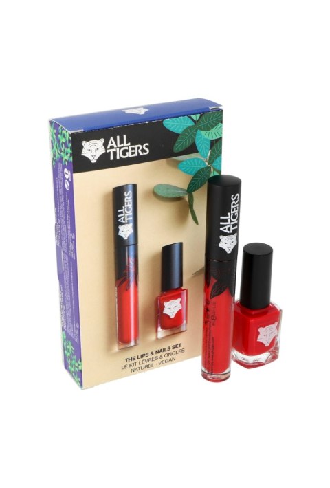 Zestaw All Tigers Natural & Vegan Wild Stars Lips & Nail Lipstick 888 Call Me Queen 8ml + Nail Polish 298 Hit It Big 11ml