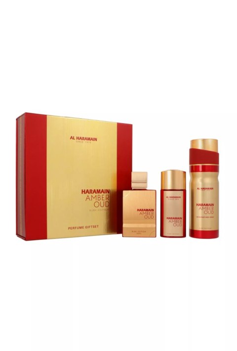 Zestaw Al Haramain Amber Oud Ruby Edition Pure Perfume 75 ml + Pure Perfume 30ml + Deodorant Body Spray 200ml