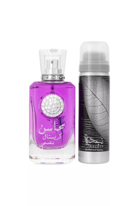 Zestaw Lattafa Mahasin Crystal Violet Edp 100ml + Deodorant 50ml