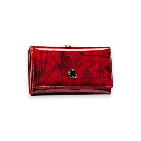 Elegancki skórzany portfel damski czerwony w motyle - Peterson