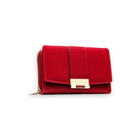 Portfel damski wykonany ze skóry ekologicznej w czerwonym kolorze, model w orientacji poziomej - Peterson