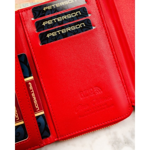 Wielokolorowy portfel damski wykonany ze skóry ekologicznej, ozdobiony kwiatowym wzorem - Peterson