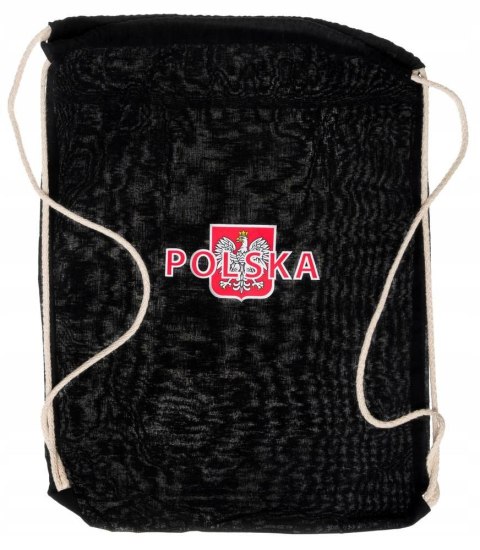 Czarny, bawełniany plecak-worek z motywem patriotycznym