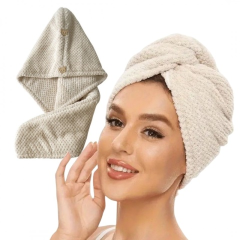 Ręcznik kapturek do włosów beżowy 65 x 25 cm REC52WZ2