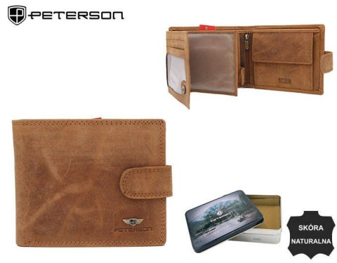 Poziomy portfel męski ze skóry naturalnej, system RFID Protect - Peterson
