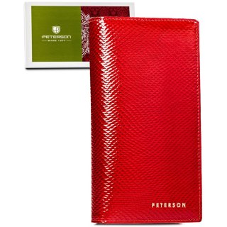 Skórzany, czerwony portfel damski na magnes i zamek z systemem RFID - Peterson