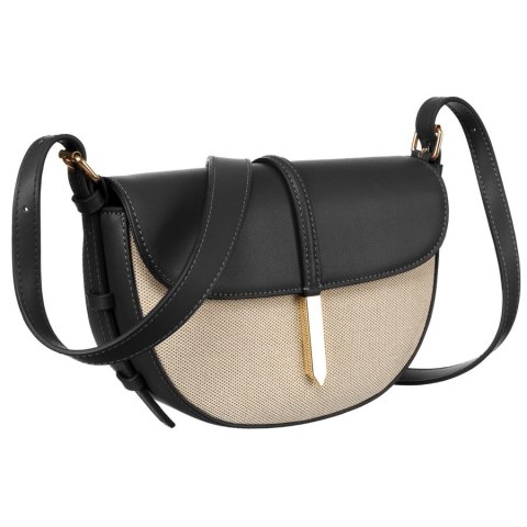Listonoszka damska crossbody beżowo - czarna ze skóry ekologicznej i płótna canvas Peterson