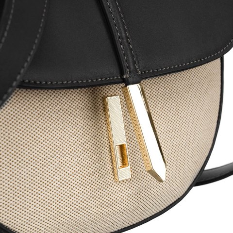 Listonoszka damska crossbody beżowo - czarna ze skóry ekologicznej i płótna canvas Peterson