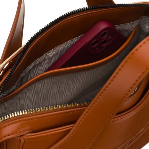 Elegancka torebka damska w kolorach ecru i brązowym wykonana z materiału syntetycznego - Peterson