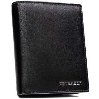 Portfel męski ze skóry naturalnej w czarnym kolorze z systemem RFID i w zestawie z brelokiem - Peterson