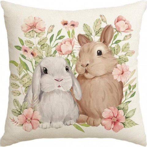 Lniana poszewka na poduszkę 45 x 45 cm motyw wiosenny Króliczek POD223