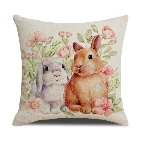 Lniana poszewka na poduszkę 45 x 45 cm motyw wiosenny Króliczek POD223