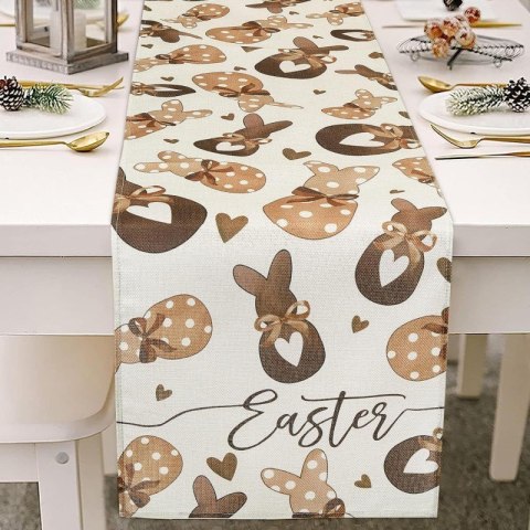 Lniany bieżnik na stół wielkanocny, króliczki, EASTER 180 x 33cm BZK02
